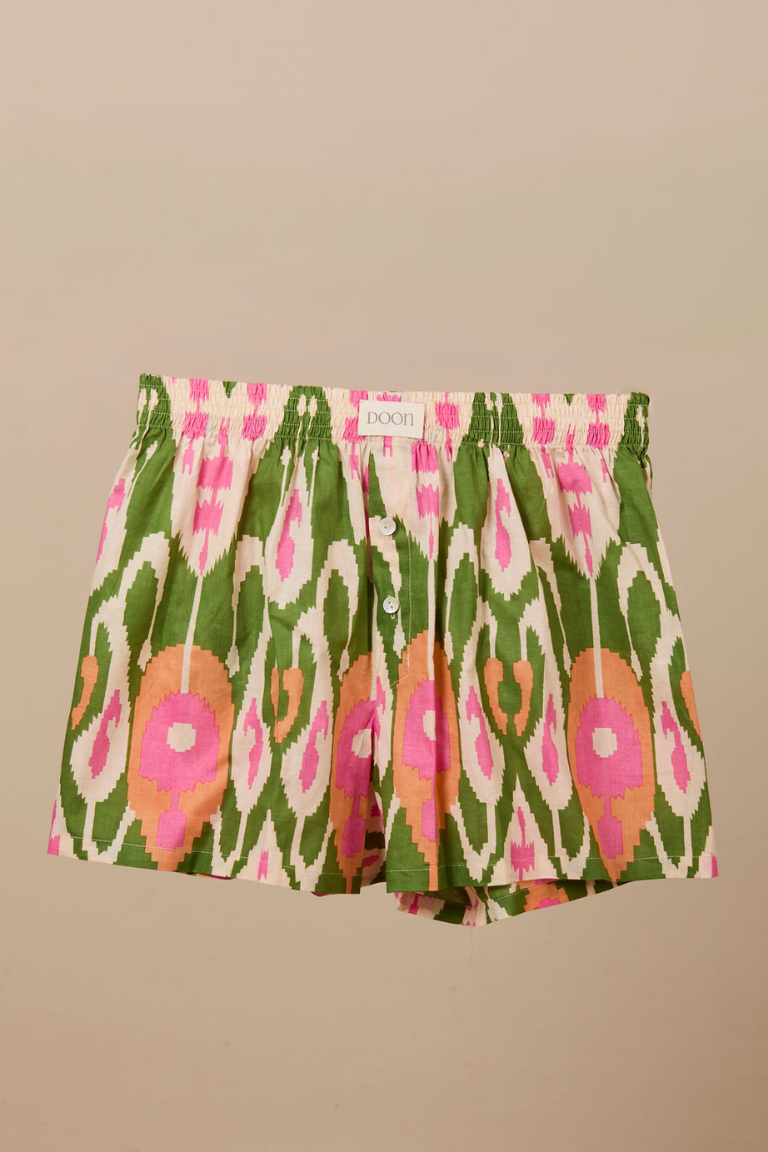 Ikat Boxer Shorts - Green Orange Pink