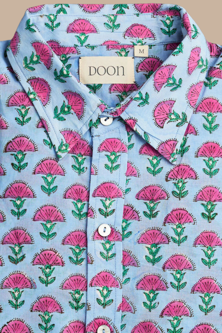 Classic Shirt Light Blue with Pink Flower
