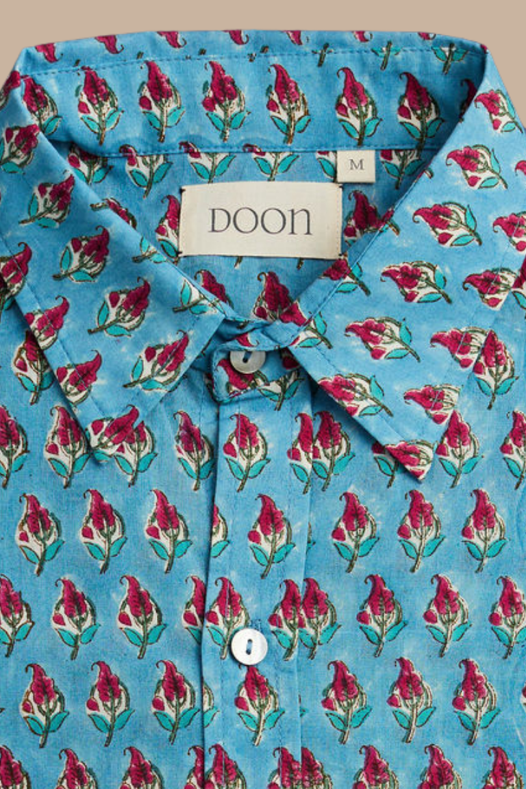 Classic collar Shirt Blue with Red Chillies