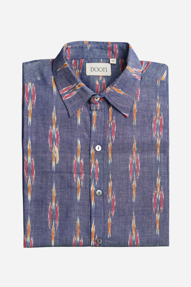 CLASSIC SHIRT - Blue with Red & Yellow Ikat