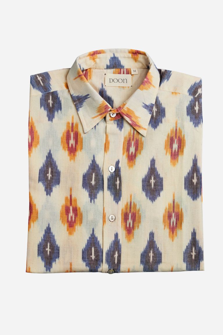 CLASSIC SHIRT - Cream with Blue and Orange