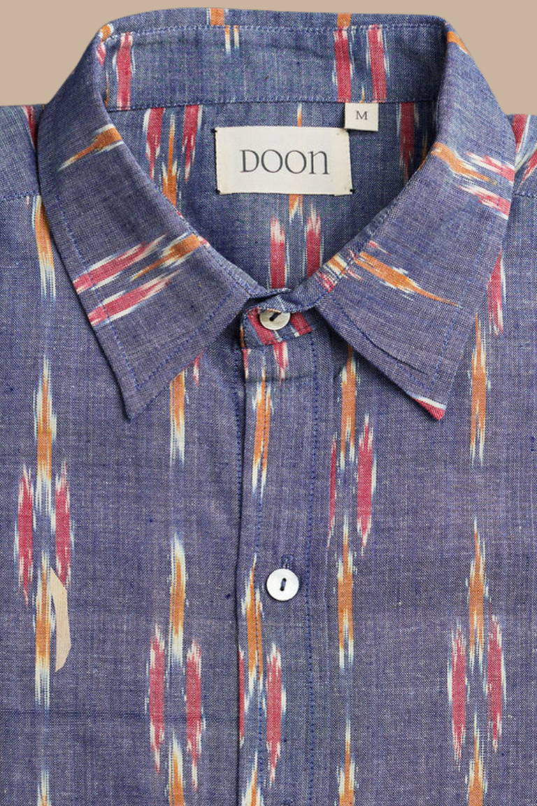 CLASSIC SHIRT - Blue with Red & Yellow Ikat