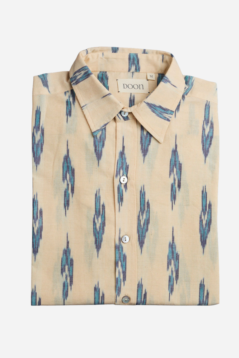 CLASSIC SHIRT - Cream with Blue ikat