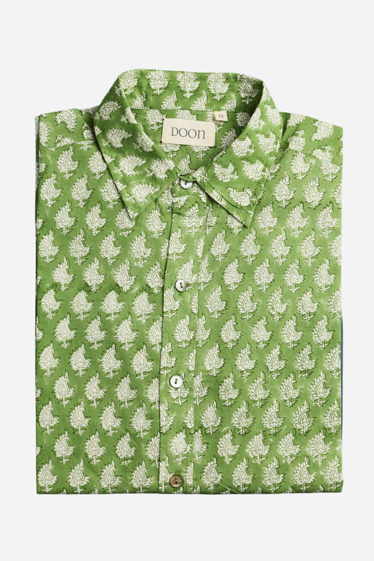 Classic Shirt Green with Off White Flowers