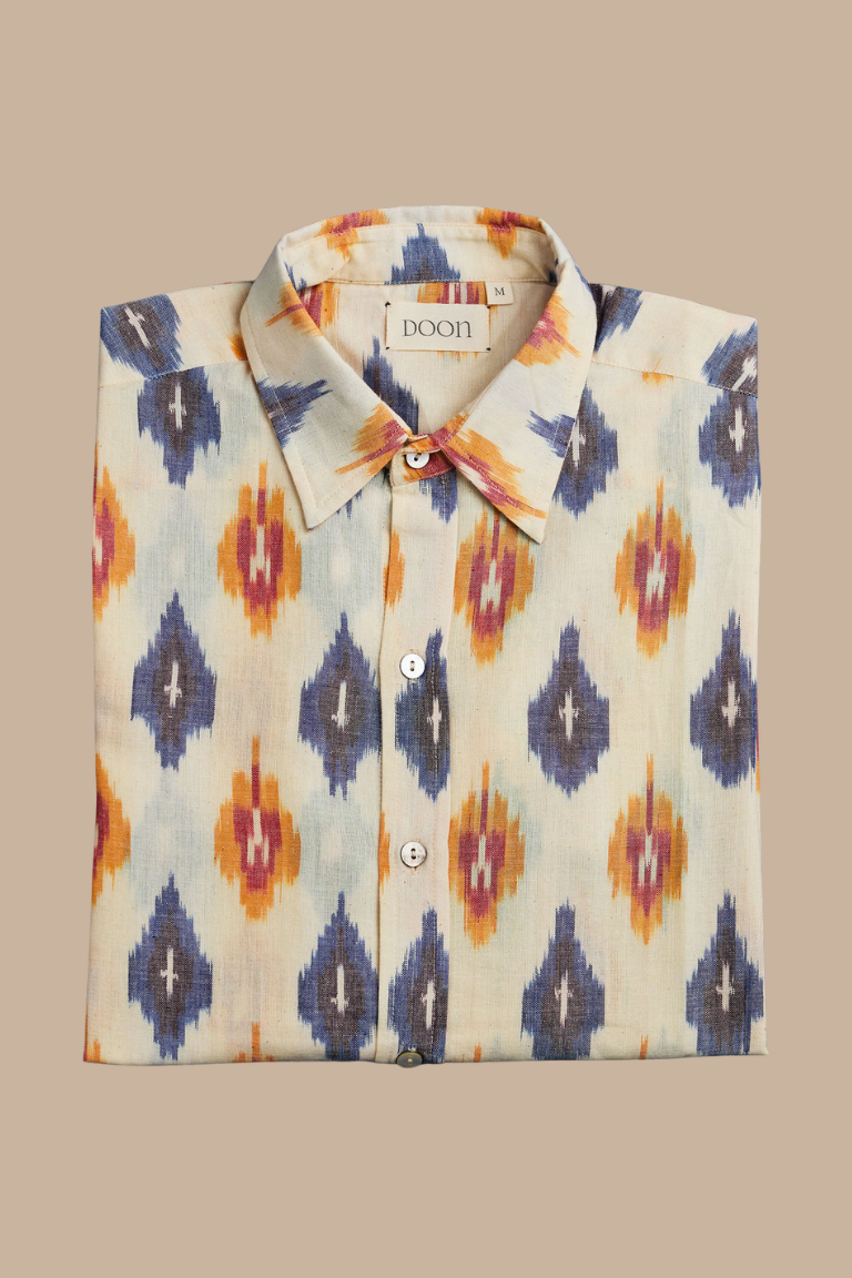 CLASSIC SHIRT - Cream with Blue and Orange