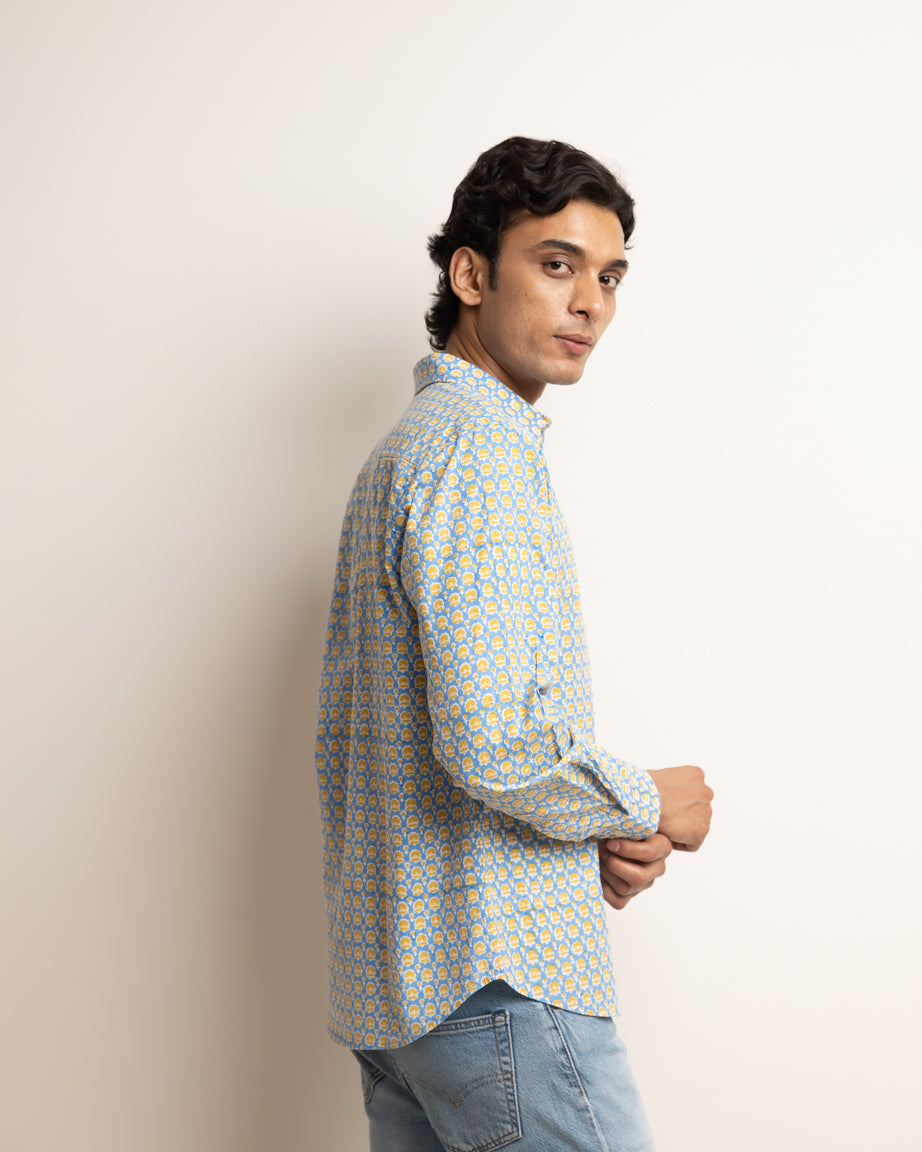 CLASSIC SHIRT - SARAS BLUE & MUSTARD BUTI