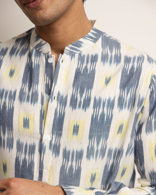 KURTA SHIRT - BLUE & YELLOW IKAT