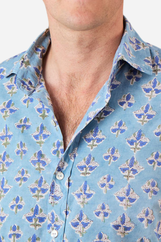 CLASSIC SHIRT - BLUE, PINK WITH BLUE FLOWERS