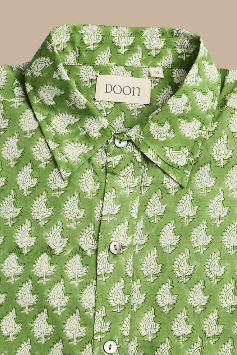 Classic Shirt Green with Off White Flowers