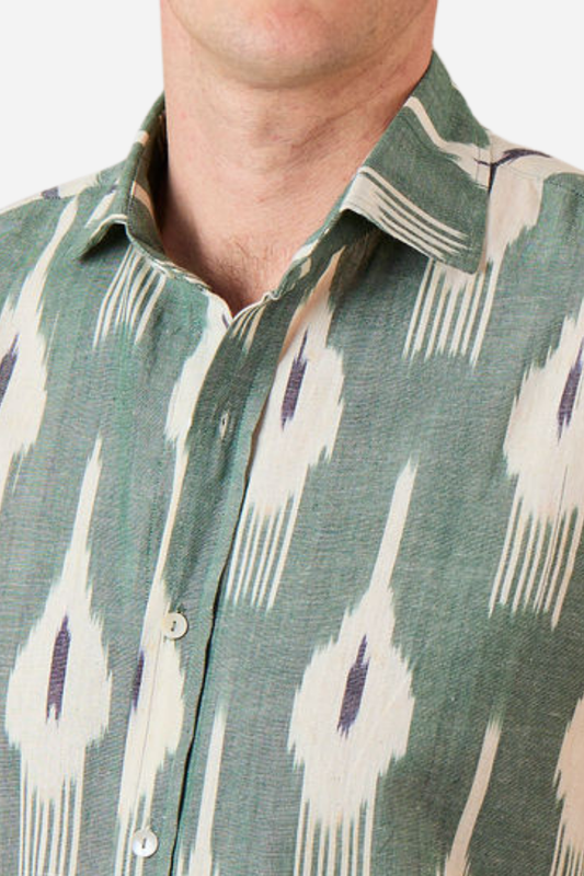 CLASSIC SHIRT - KHAKI WITH BLACK & WHITE IKAT