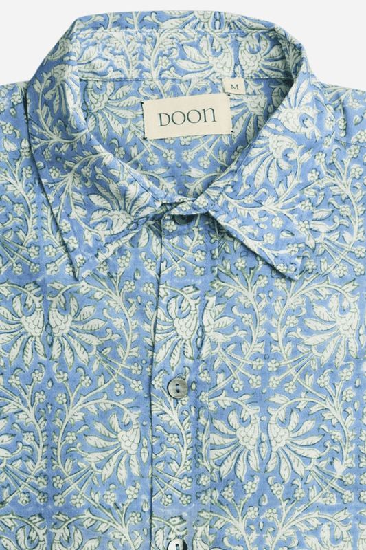 CLASSIC SHIRT - SKY BLUE & WHITE FLORAL SWIRLS,Shirt,