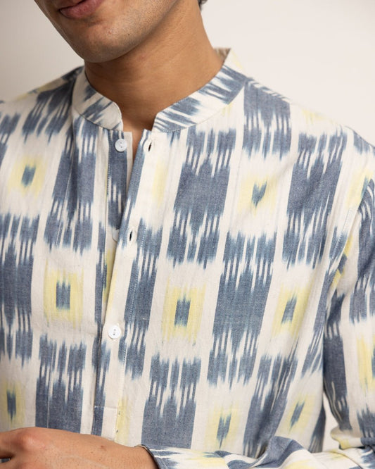 KURTA SHIRT - BLUE & YELLOW IKAT,Kurta,