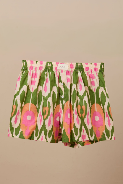 Ikat Boxer Shorts - Green Orange Pink
