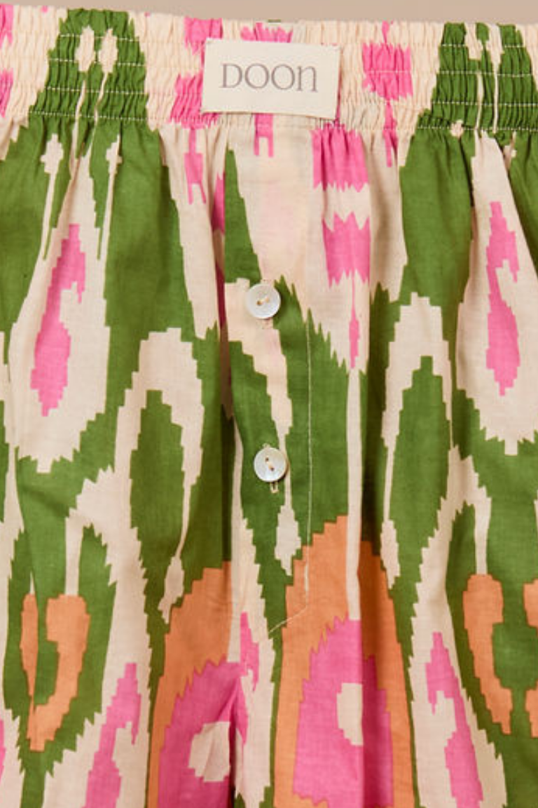 Ikat Boxer Shorts - Green Orange Pink