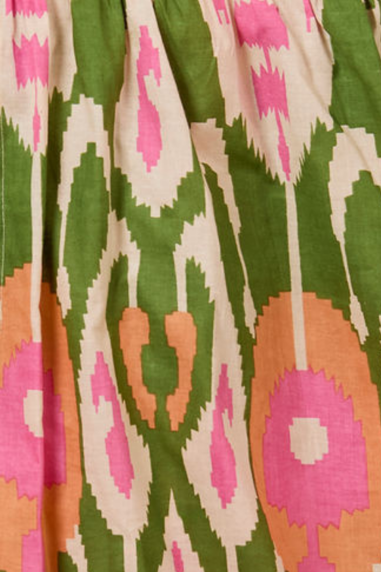 Ikat Boxer Shorts - Green Orange Pink