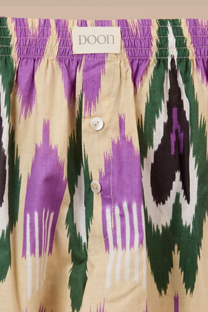 Ikat Boxer Shorts - Purple Beige Green