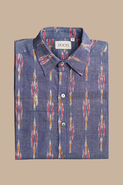 CLASSIC SHIRT - Blue with Red & Yellow Ikat