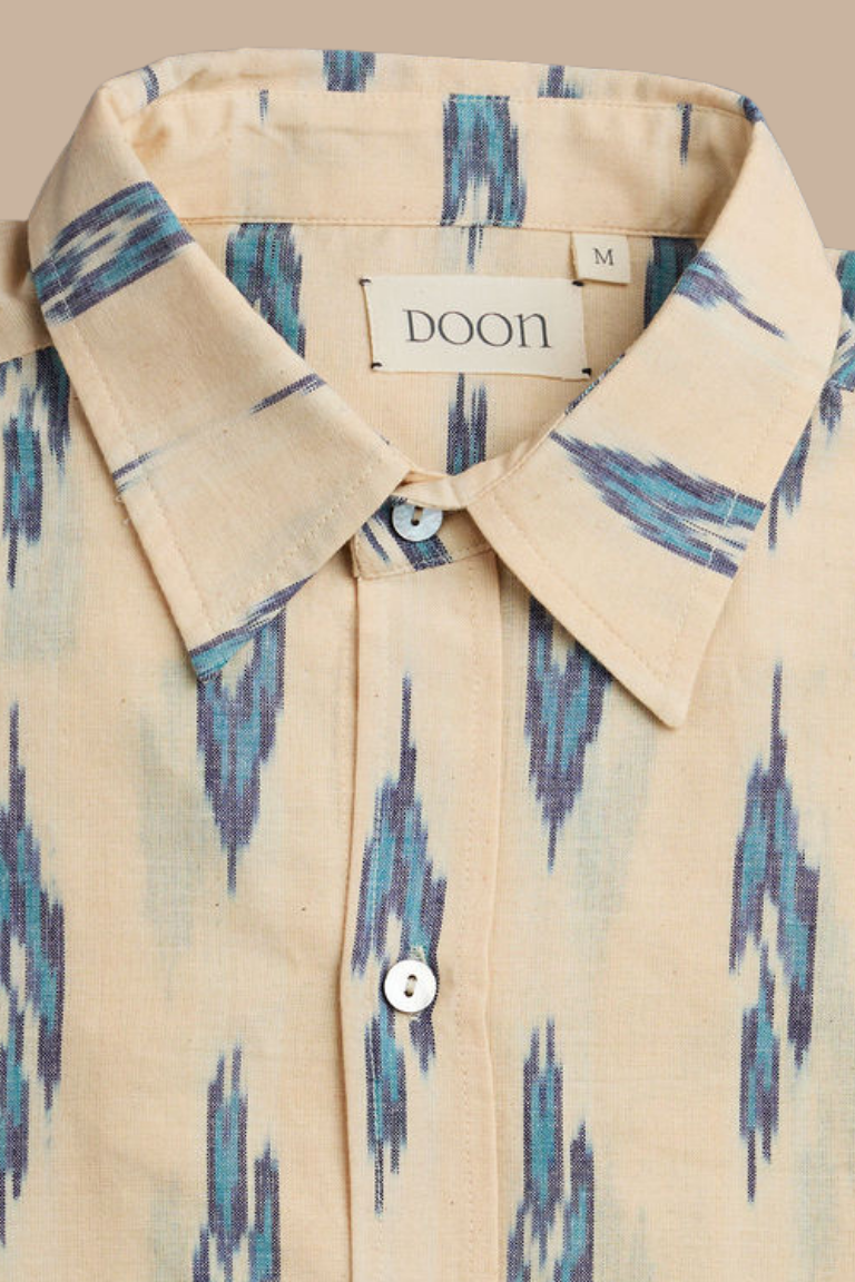 CLASSIC SHIRT - Cream with Blue ikat