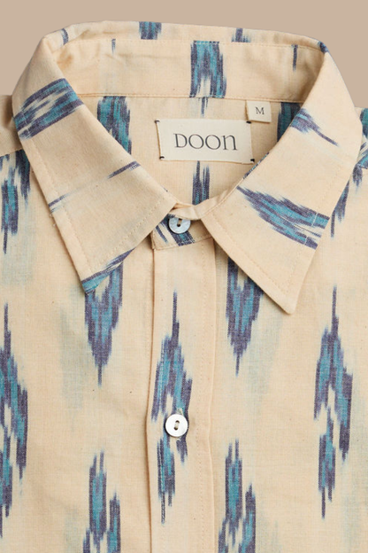 CLASSIC SHIRT - Cream with Blue ikat