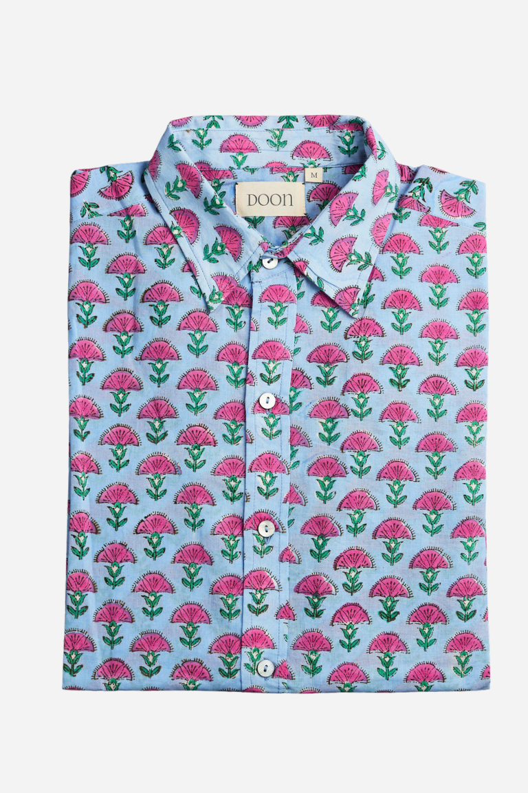 Classic Shirt Light Blue with Pink Flower