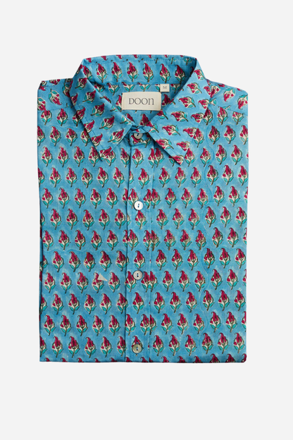 Classic collar Shirt Blue with Red Chillies