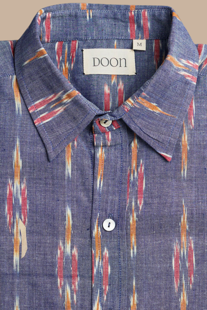CLASSIC SHIRT - Blue with Red & Yellow Ikat