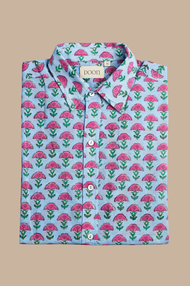 Classic Shirt Light Blue with Pink Flower