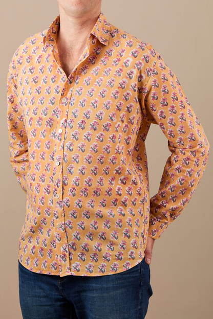 Classic Shirt Peach with Blue and Pink Flowers