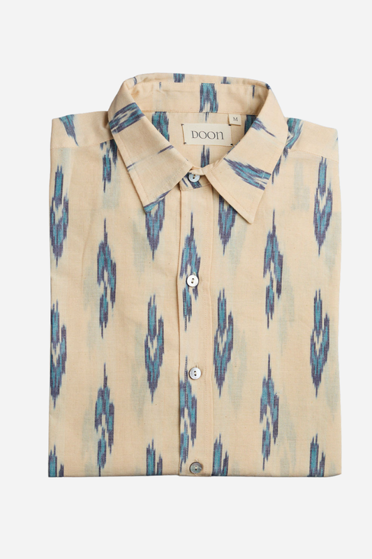 CLASSIC SHIRT - Cream with Blue ikat