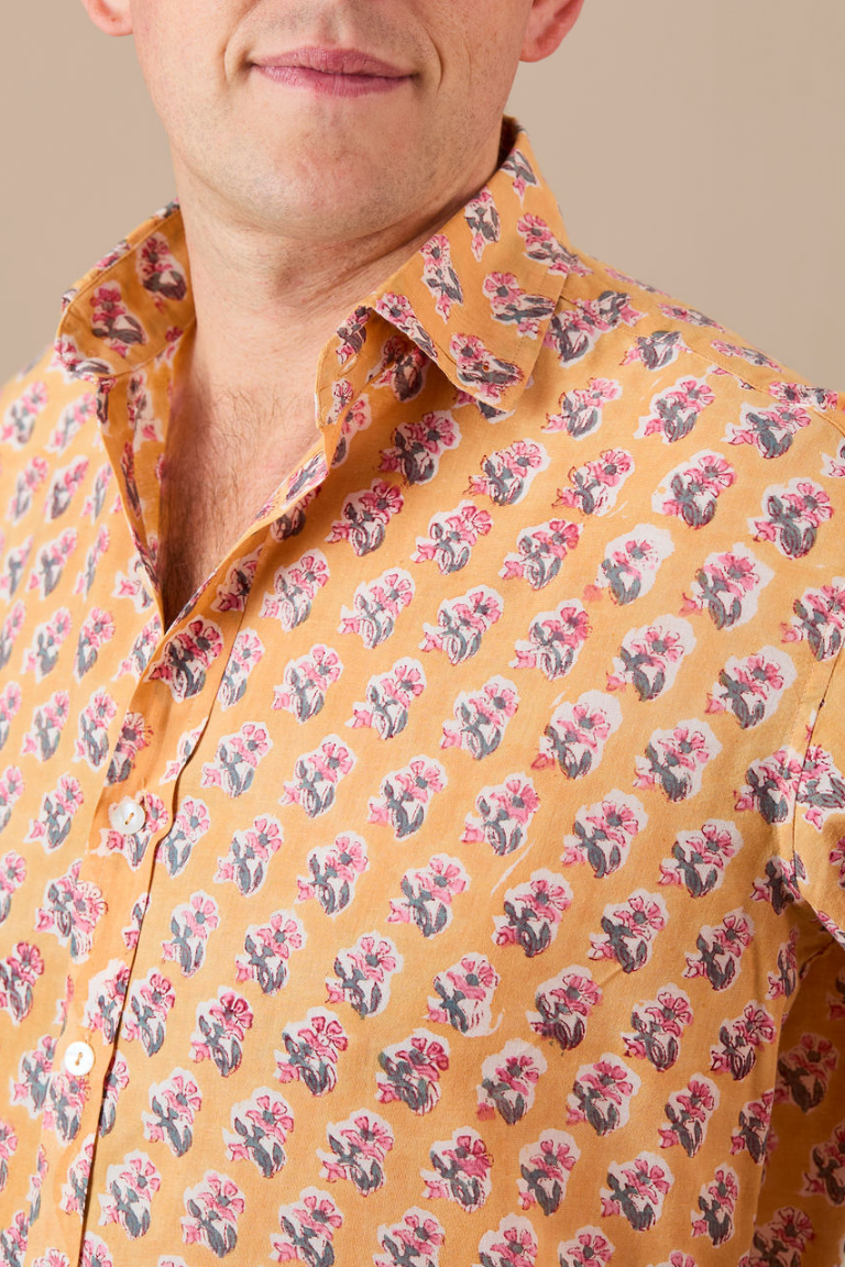 Classic Shirt Peach with Blue and Pink Flowers