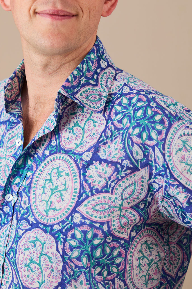 Classic Shirt Blue, Pink and White Paisley
