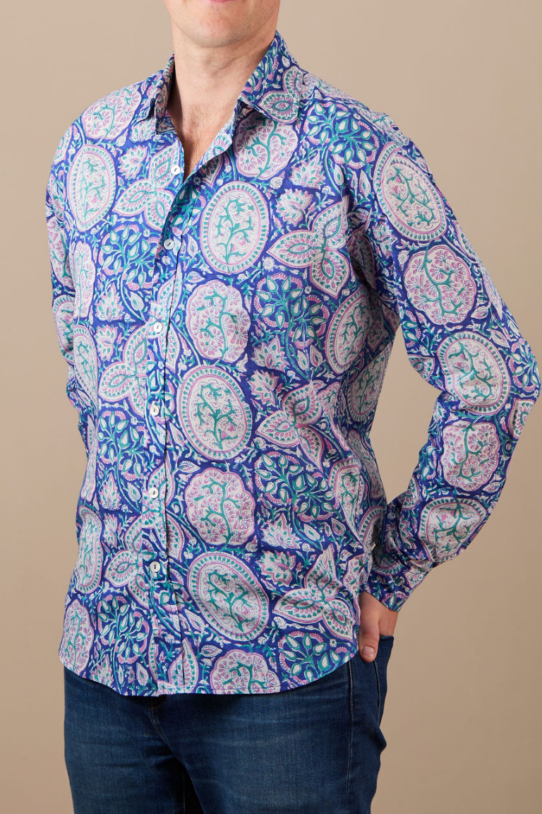 Classic Shirt Blue, Pink and White Paisley
