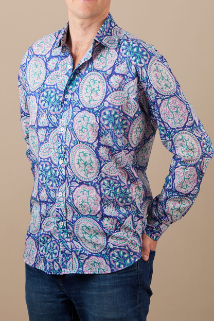 Classic Shirt Blue, Pink and White Paisley
