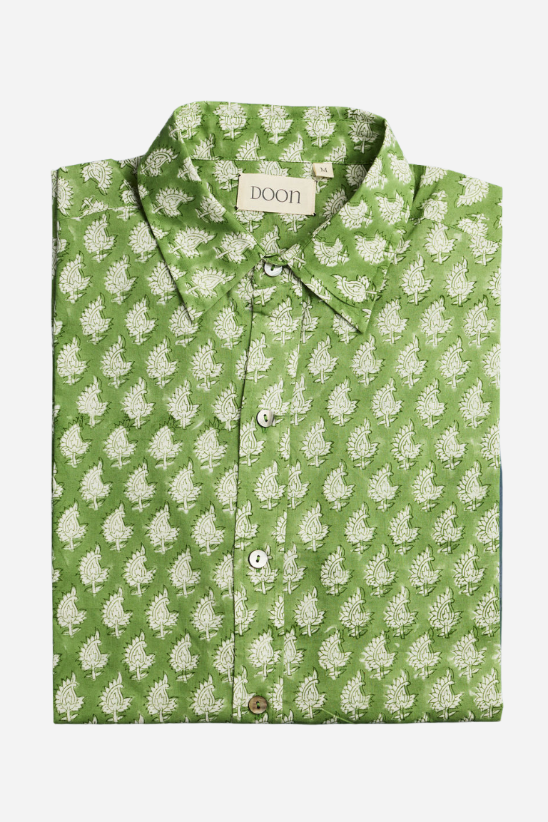 Classic Shirt Green with Off White Flowers