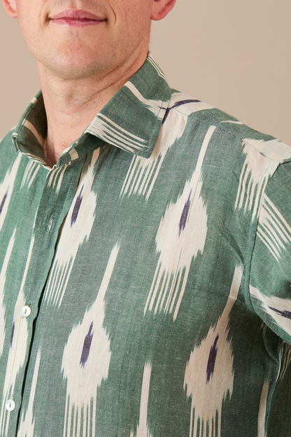 CLASSIC SHIRT - Khaki with Black and White Ikat