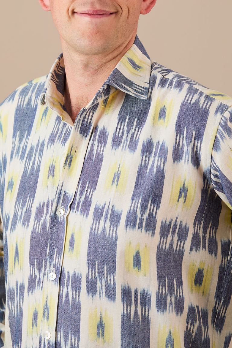 CLASSIC SHIRT - Cream Blue Yellow Ikat