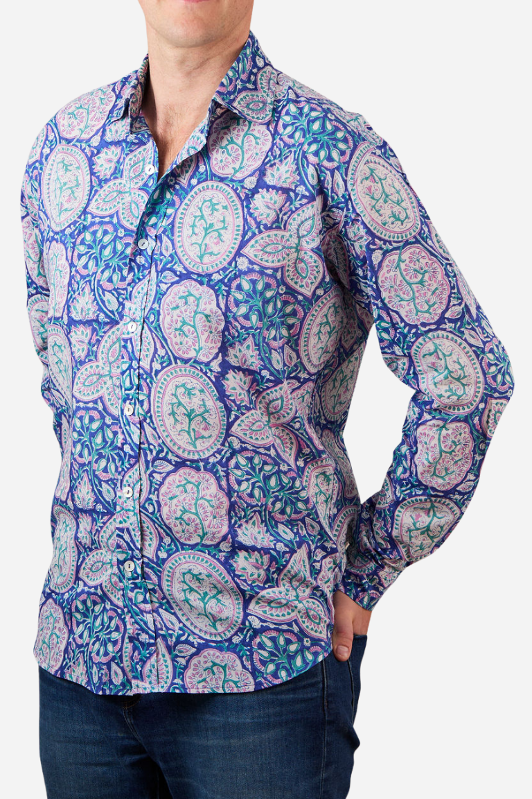 Classic Shirt Blue, Pink and White Paisley