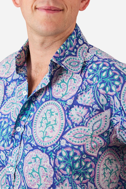 Classic Shirt Blue, Pink and White Paisley