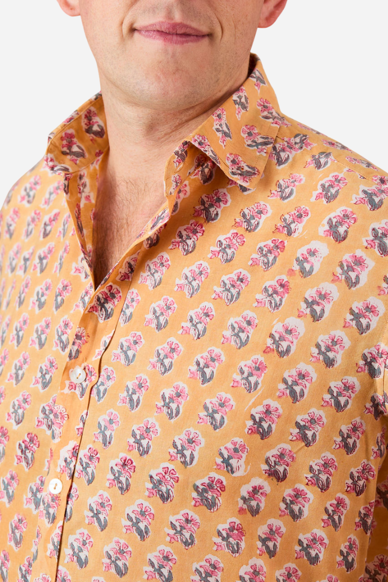 Classic Shirt Peach with Blue and Pink Flowers