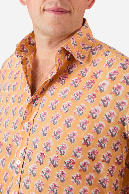 Classic Shirt Peach with Blue and Pink Flowers