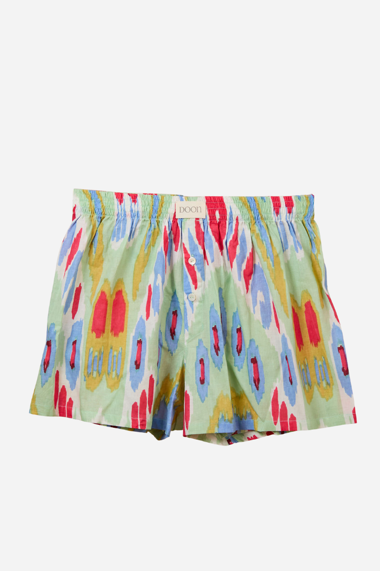 Ikat Boxer Shorts - Green Blue Red