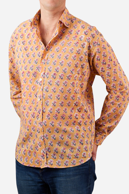 Classic Shirt Peach with Blue and Pink Flowers