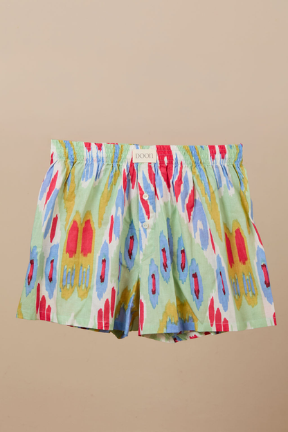 Ikat Boxer Shorts - Green Blue Red