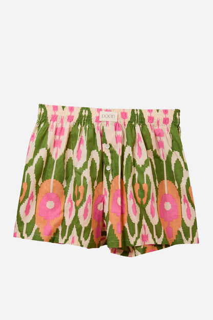 Ikat Boxer Shorts - Green Orange Pink