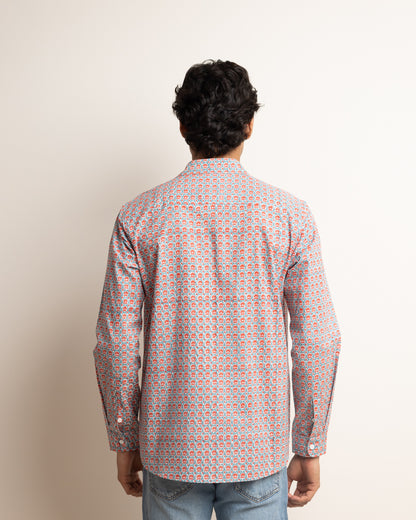 CLASSIC SHIRT - DUSTY BLUE & CORAL BUTI