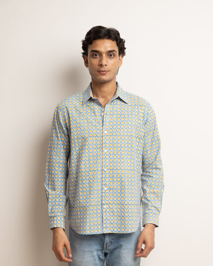 CLASSIC SHIRT - SARAS BLUE & MUSTARD BUTI