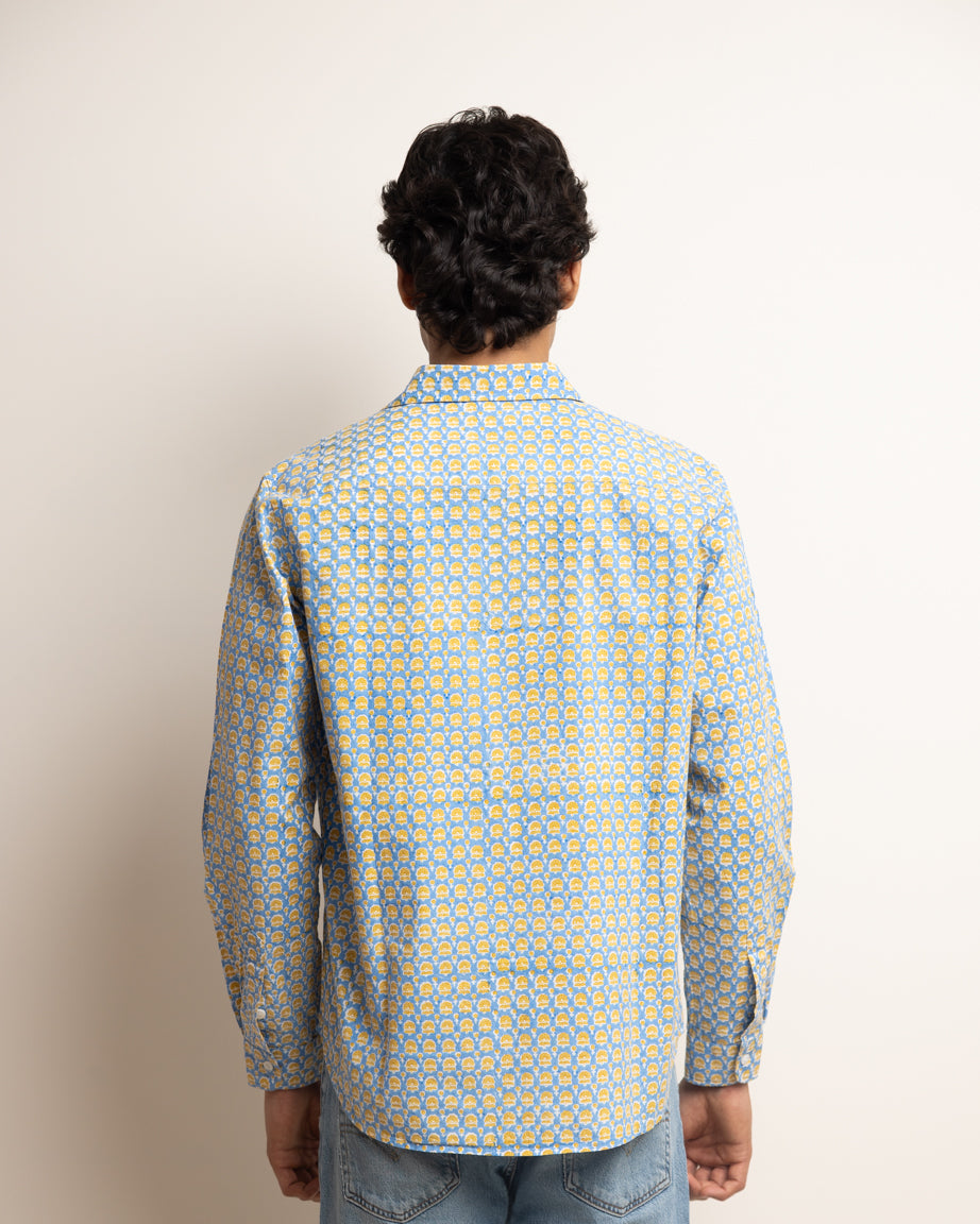 CLASSIC SHIRT - SARAS BLUE & MUSTARD BUTI