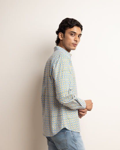 CLASSIC SHIRT - SARAS BLUE & MUSTARD BUTI