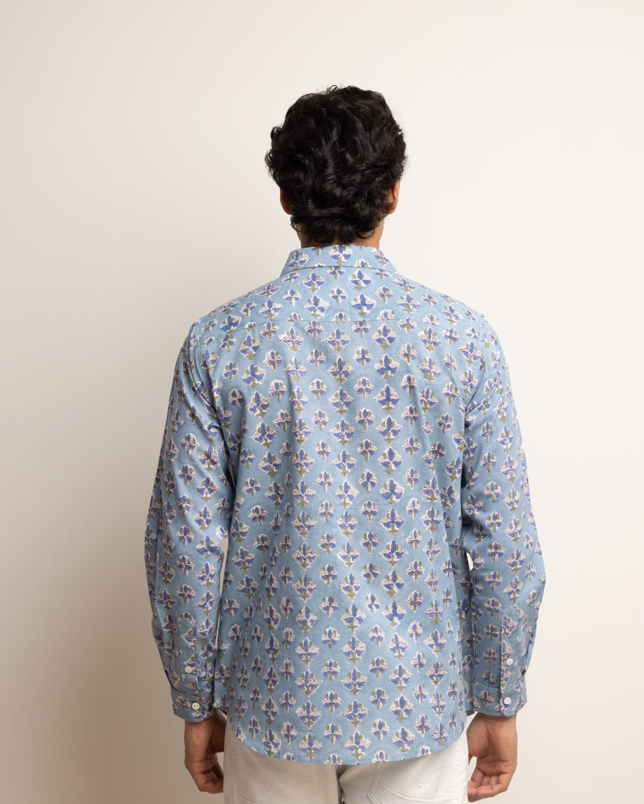CLASSIC SHIRT — SKY BLUE WITH BLUE FLOWERS