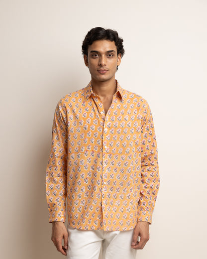 CLASSIC SHIRT — PEACH WITH PINK & NAVY FLOWERS